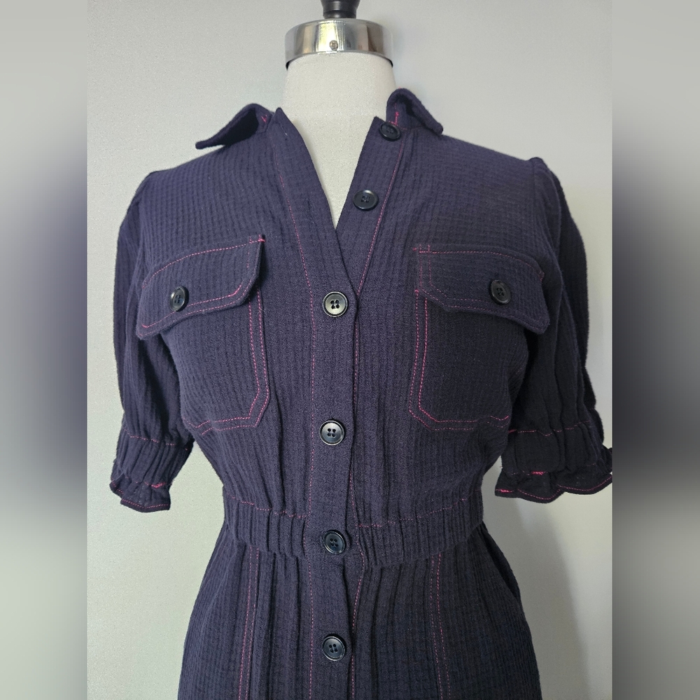 FRNCH Paris Midi Dress Womens XS Marine Blue NWT - Picture 2 of 10